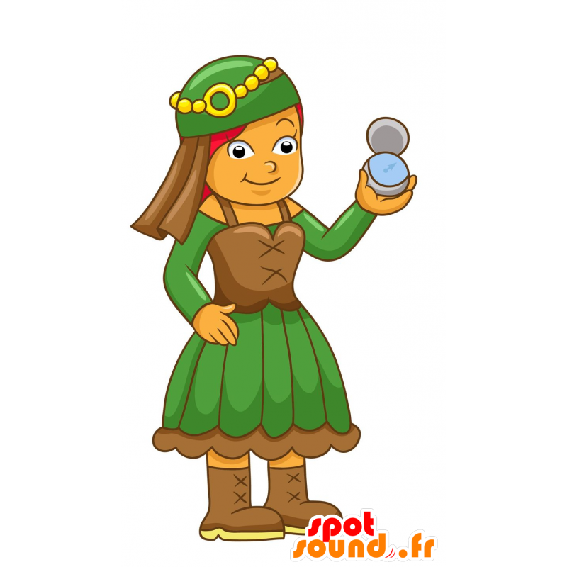 Mascotte de femme de pirate habillée en vert - MASFR029977 - Mascottes 2D/3D