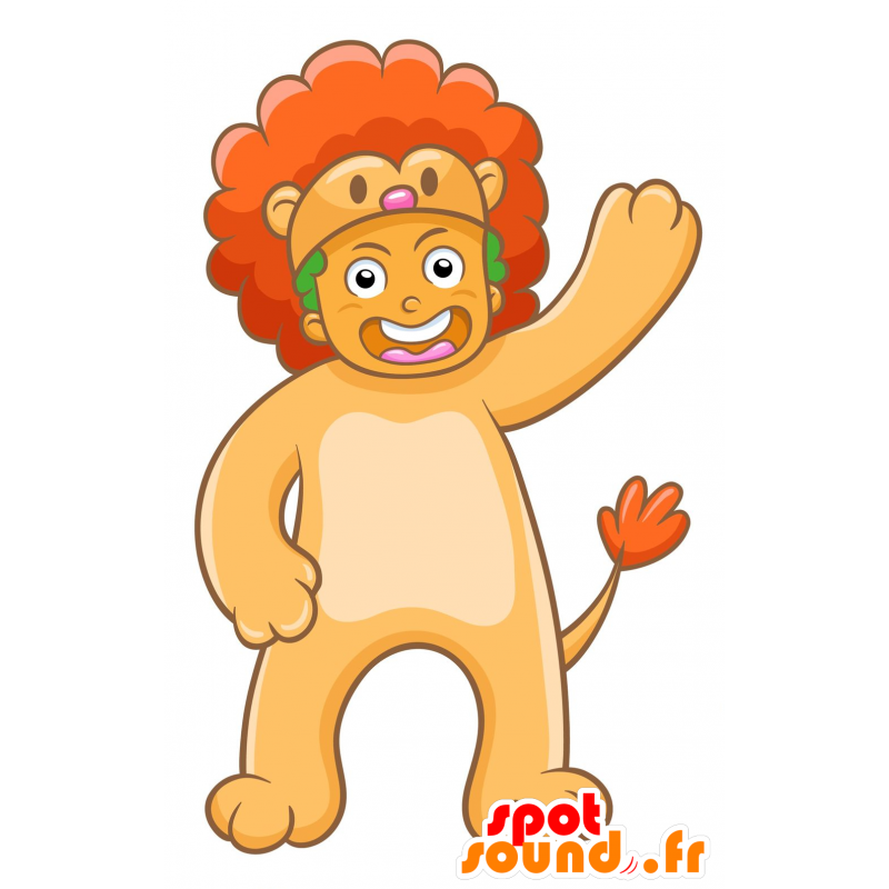 Mascotte d'enfant déguisé en lion jaune et orange - MASFR029981 - Mascottes 2D/3D