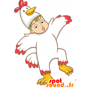 Mascotte d'enfant déguisé en poule blanche et rouge - MASFR029984 - Mascottes 2D/3D