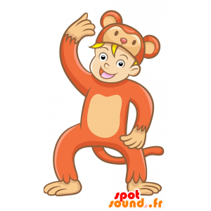 Child mascot monkey dressed in orange and beige - MASFR029985 - 2D / 3D mascots
