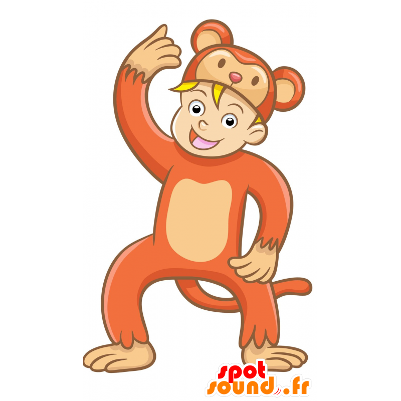 Barnet maskot ape kledd i oransje og beige - MASFR029985 - 2D / 3D Mascots