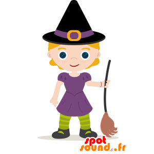 Mascot bruja colorido con un sombrero puntiagudo - MASFR029988 - Mascotte 2D / 3D