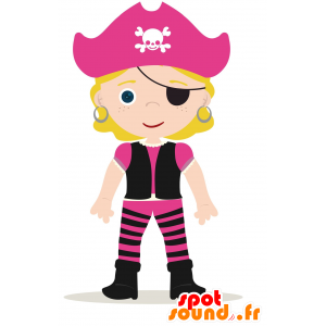 Mascotte de fillette blonde en tenue de pirate - MASFR029992 - Mascottes 2D/3D