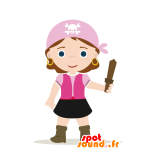 Mascota de la muchacha, niño, traje de pirata - MASFR029994 - Mascotte 2D / 3D