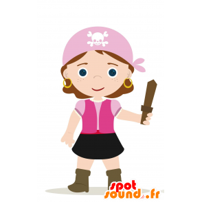 Mascotte de fillette, d'enfant, en tenue de pirate - MASFR029994 - Mascottes 2D/3D