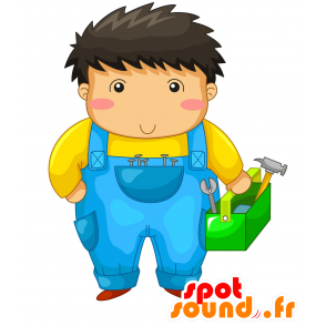 Kinder Maskottchen Handwerker mit blauen Overalls - MASFR029995 - 2D / 3D Maskottchen