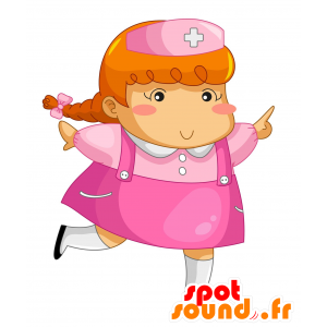 Redhead sykepleier maskot, kledd i rosa - MASFR029996 - 2D / 3D Mascots