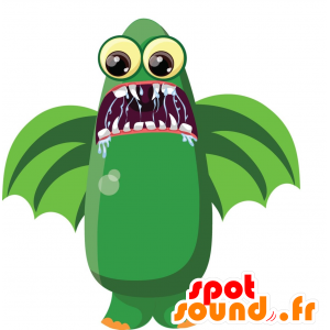 Groen monster mascotte met vleugels en een grote mond - MASFR030003 - 2D / 3D Mascottes