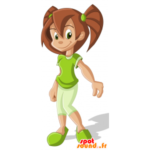 Verde chica vestida mascota. la mascota femenina - MASFR030006 - Mascotte 2D / 3D