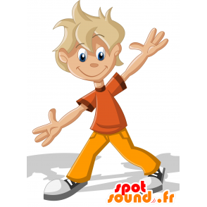 Blond boy mascot, dressed in orange and yellow - MASFR030007 - 2D / 3D mascots