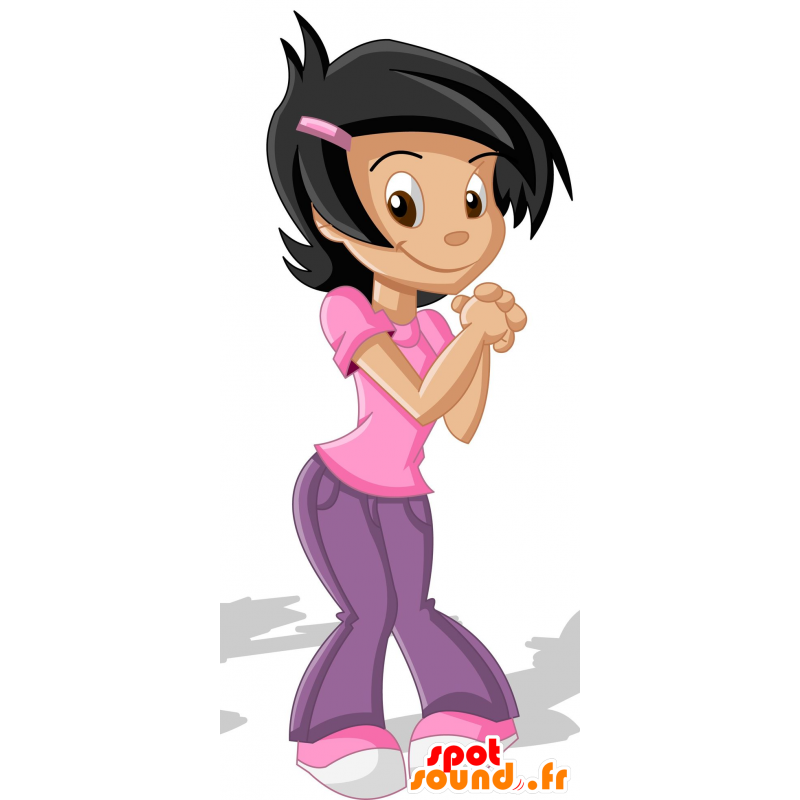 Brązowy dziewczynka maskotka ubrana w różowy - MASFR030008 - 2D / 3D Maskotki