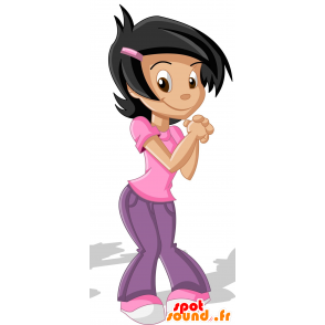 Brown girl mascot dressed in pink - MASFR030008 - 2D / 3D mascots