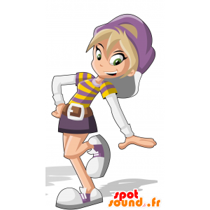 Mascotte d'adolescente, blonde, très colorée - MASFR030013 - Mascottes 2D/3D