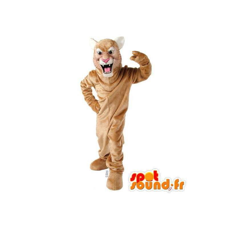 Beige og hvid tiger maskot - Spotsound maskot kostume