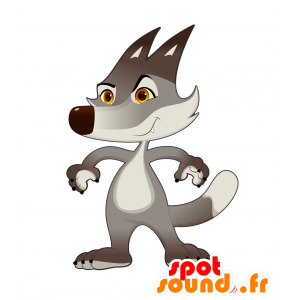 La mascota del lobo gris y blanco, gigante y diversión - MASFR030017 - Mascotte 2D / 3D