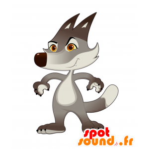 Mascotte de loup gris et blanc, géant et rigolo - MASFR030017 - Mascottes 2D/3D