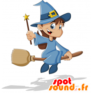Čarodějnice maskot, kouzelník oblečený v modré barvě - MASFR030022 - 2D / 3D Maskoti