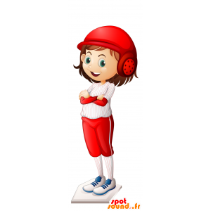 Mascotte de joueuse de baseball avec un casque rouge - MASFR030026 - Mascottes 2D/3D