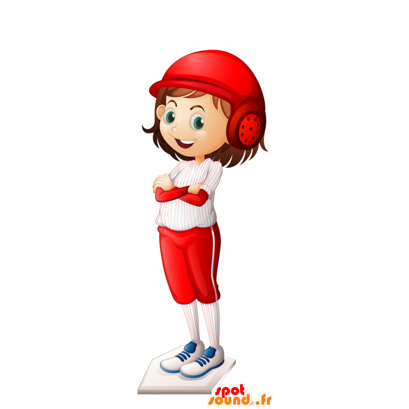 Jugador de béisbol de la mascota con un casco rojo - MASFR030026 - Mascotte 2D / 3D