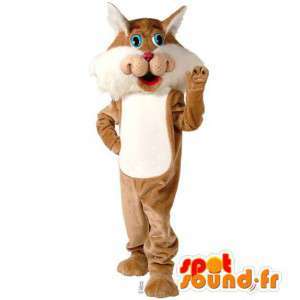 Stor brun og hvid kat maskot - Spotsound maskot kostume