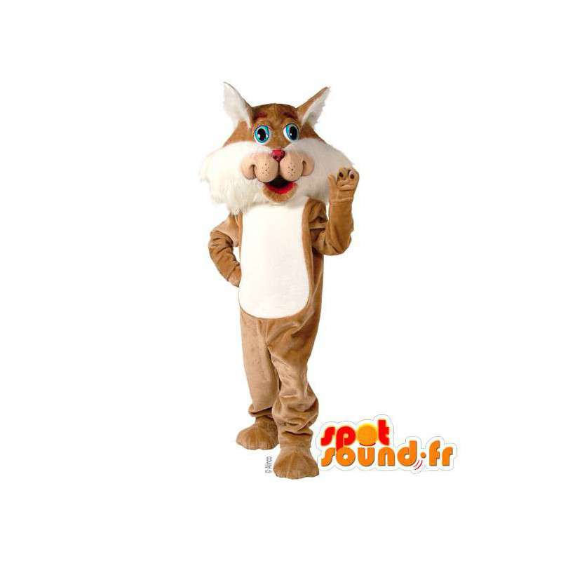 Stor brun og hvid kat maskot - Spotsound maskot kostume