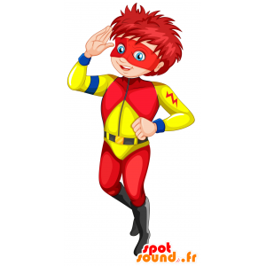 Mascote super-herói menino com uma roupa colorida - MASFR030034 - 2D / 3D mascotes