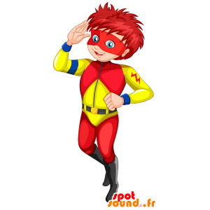Superhjälte pojkemaskot, med en färgglad outfit - Spotsound