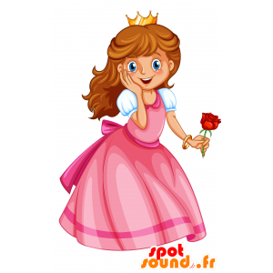 Princess Mascot, med en rosa kjole og en krone - MASFR030035 - 2D / 3D Mascots