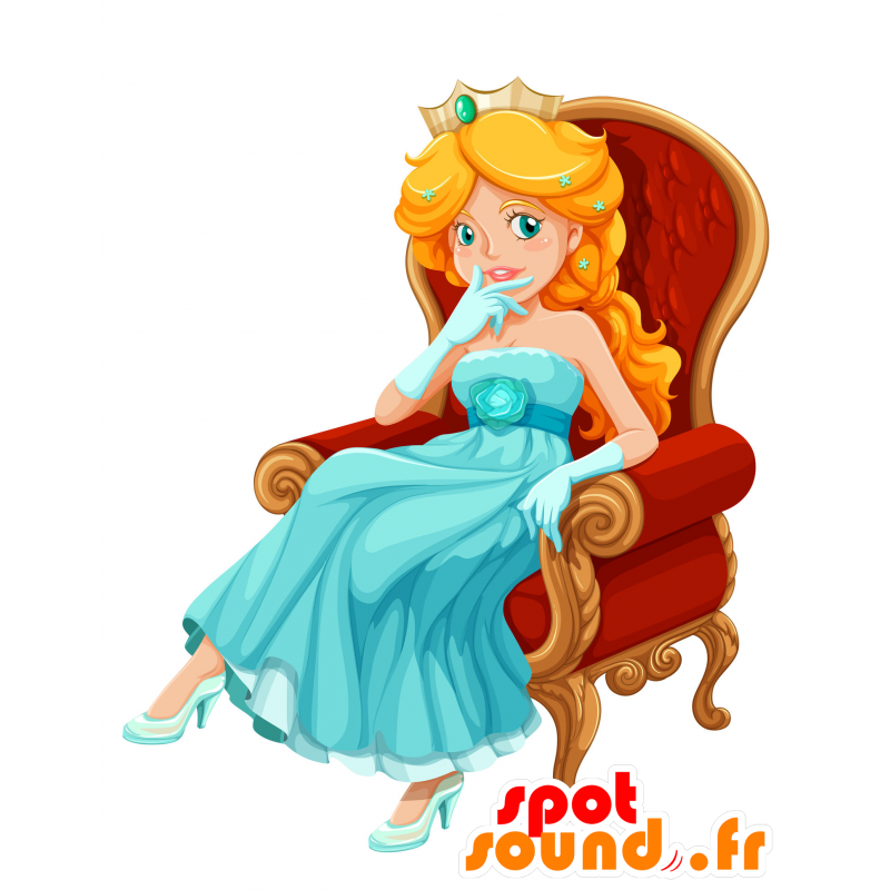 Maskot smuk blond prinsesse, charmerende og farverig -