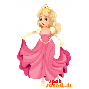 Maskot blond prinsesse, klædt i lyserød - Spotsound maskot