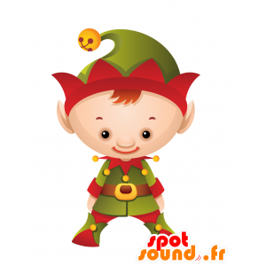 Mascota del duende de la Navidad, vestido de rojo y verde - MASFR030045 - Mascotte 2D / 3D