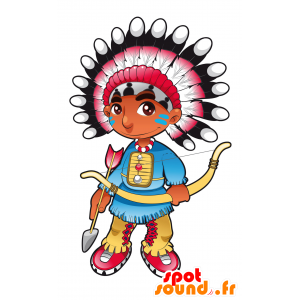 Traditional Indian mascot, with feathers - MASFR030054 - 2D / 3D mascots