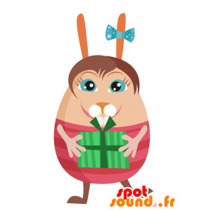 Beżowy króliczek maskotka, cały, z różowym stroju - MASFR030060 - 2D / 3D Maskotki