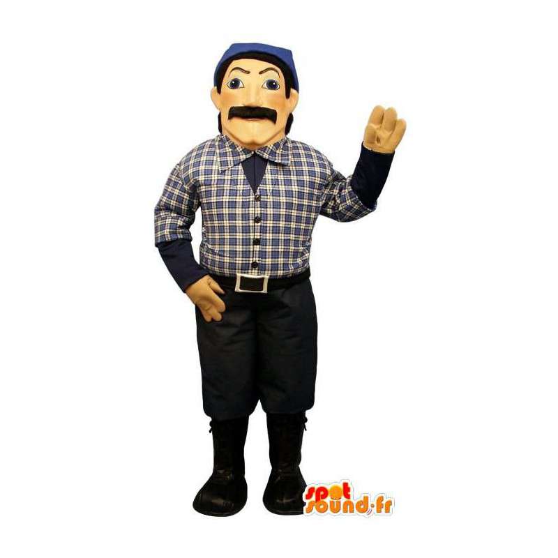 Homem mascote vestida de azul e preto - MASFR007555 - Mascotes homem