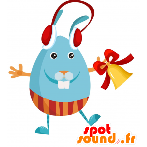 Azul mascota de conejo con un resbalón y auriculares - MASFR030062 - Mascotte 2D / 3D