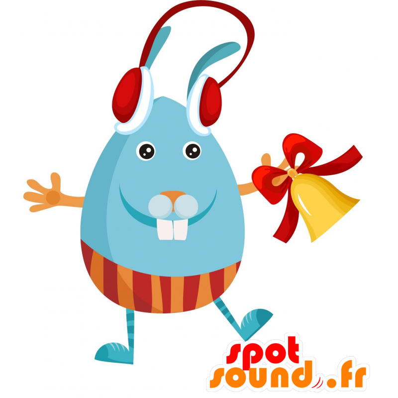 Mascotte de lapin bleu avec un slip et un casque audio - MASFR030062 - Mascottes 2D/3D