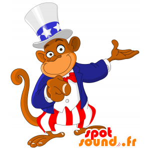 Opice maskot oblečený v americkém obleku - MASFR030064 - 2D / 3D Maskoti