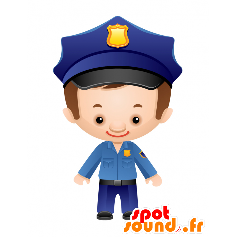 Mascotte de policier en uniforme bleu. Mascotte de gendarme - MASFR030067 - Mascottes 2D/3D
