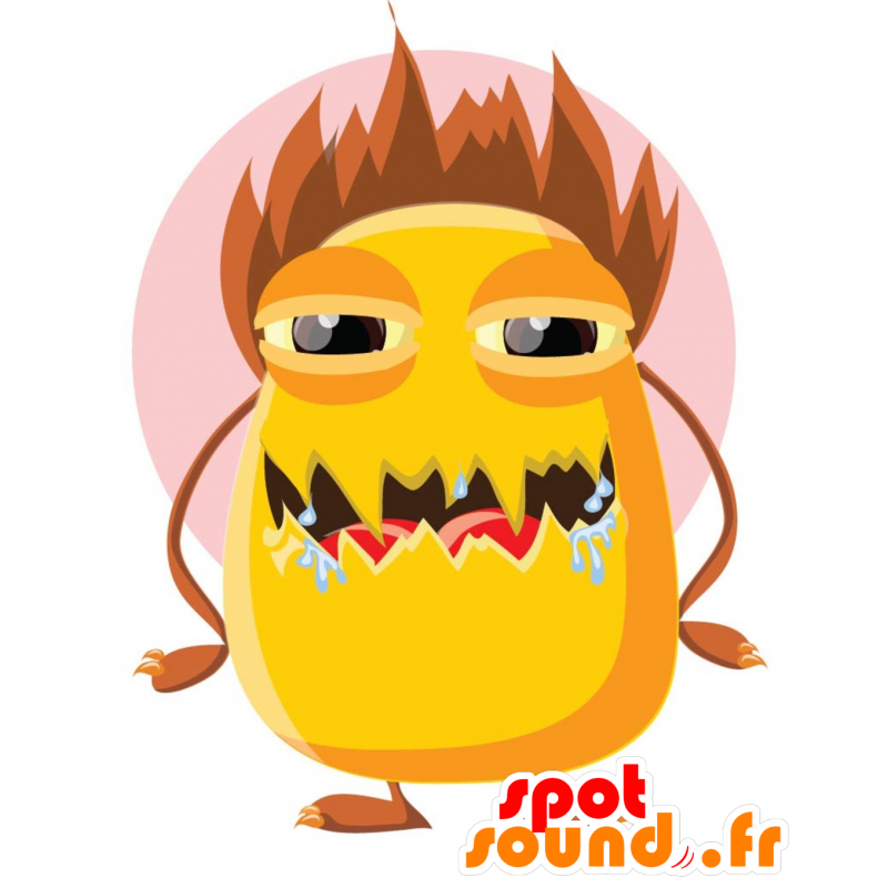 Mascotte de gros monstre jaune à l'air méchant et rigolo - MASFR030068 - Mascottes 2D/3D