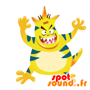 Gul og blå monster maskot, ser grim ud - Spotsound maskot