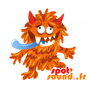 La mascota del monstruo de color rojo y amarillo, peludo y divertido - MASFR030075 - Mascotte 2D / 3D
