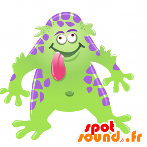 Mascot van groene en paarse monster die de tong trekt - MASFR030078 - 2D / 3D Mascottes