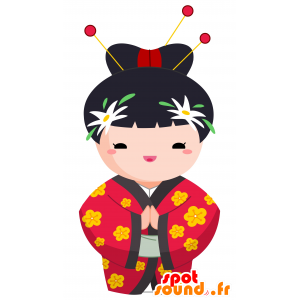 Mascotte de Chinoise. Mascotte de femme asiatique colorée - MASFR030095 - Mascottes 2D/3D