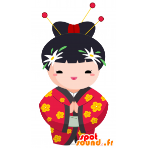 Mascotte de Chinoise. Mascotte de femme asiatique colorée - MASFR030095 - Mascottes 2D/3D