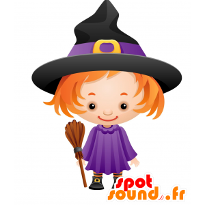 Rudowłosa wiedźma maskotka z dużym kapeluszem - MASFR030098 - 2D / 3D Maskotki