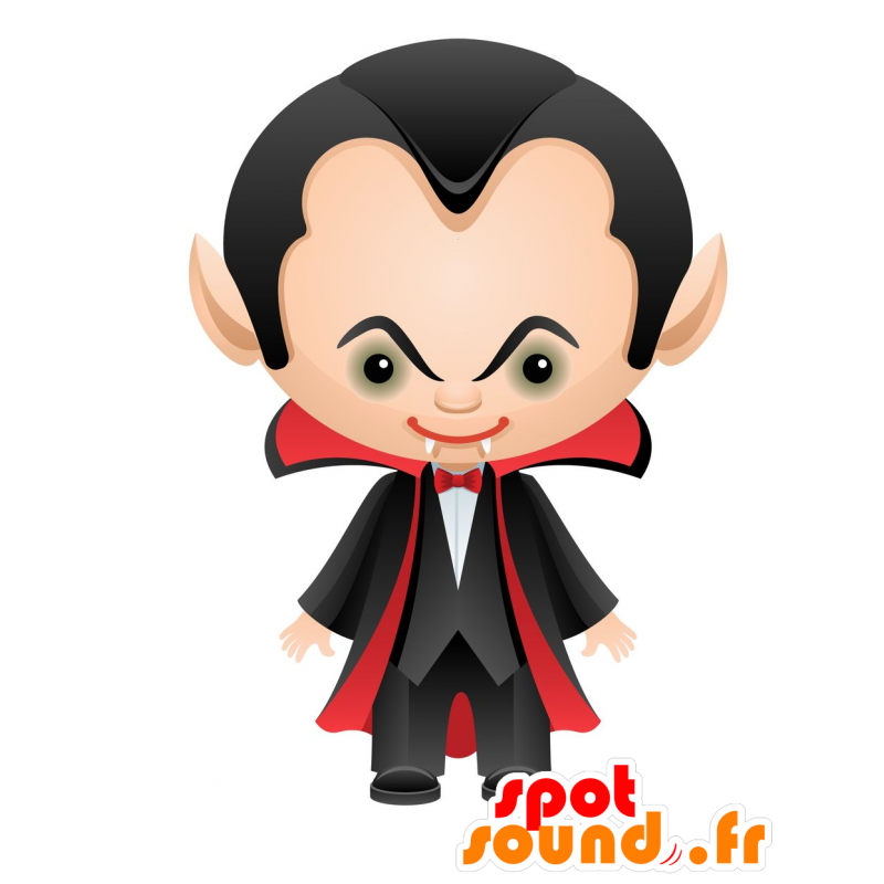 Mascota del vampiro con una gran capa roja y negro - MASFR030099 - Mascotte 2D / 3D