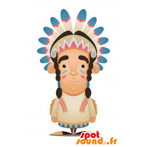 Mascotte d'Indien en tenue traditionnelle, avec des plumes - MASFR030109 - Mascottes 2D/3D