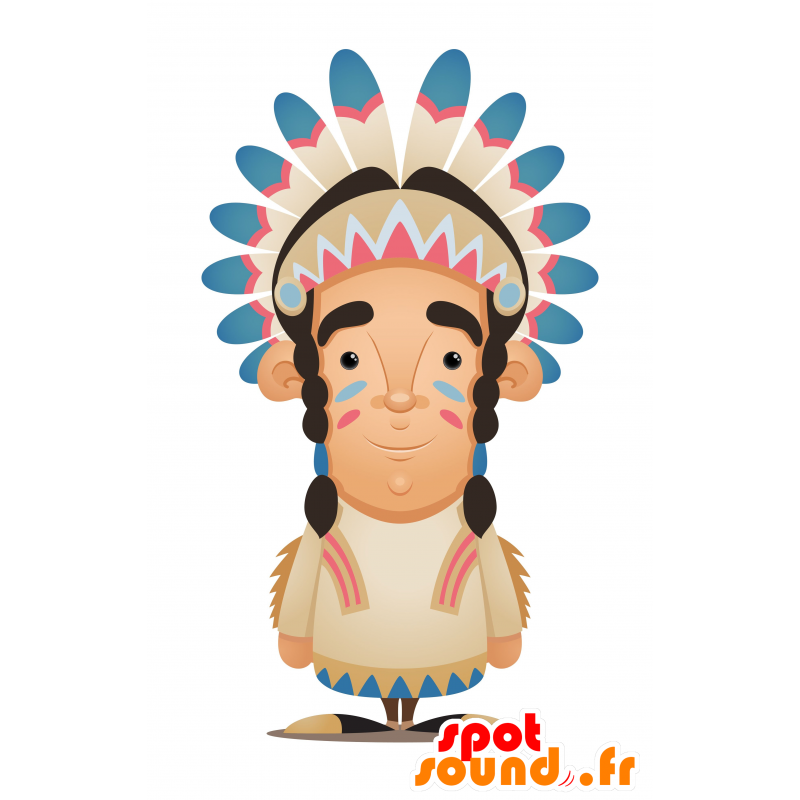 Indian mascot in traditional dress with feathers - MASFR030109 - 2D / 3D mascots