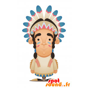 Maskotka Indian w tradycyjny strój z piór - MASFR030109 - 2D / 3D Maskotki