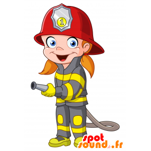 Mascot female firefighter. firefighter mascot - MASFR030110 - 2D / 3D mascots